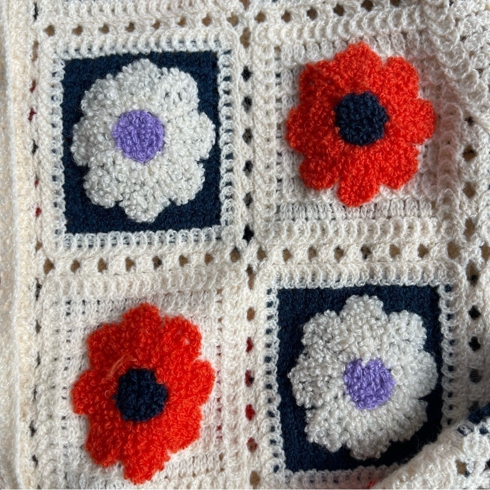 NEW Rebellion Cream Patchwork Crocheted Y2K Sweater Cardigan US S - Picture 3 of 5